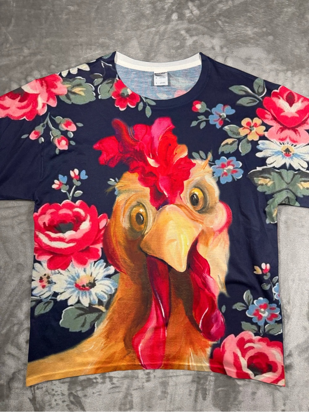 Y2K Vintage Jerzees Hen Chicken All Over Print aop T Shirt Sz Large
